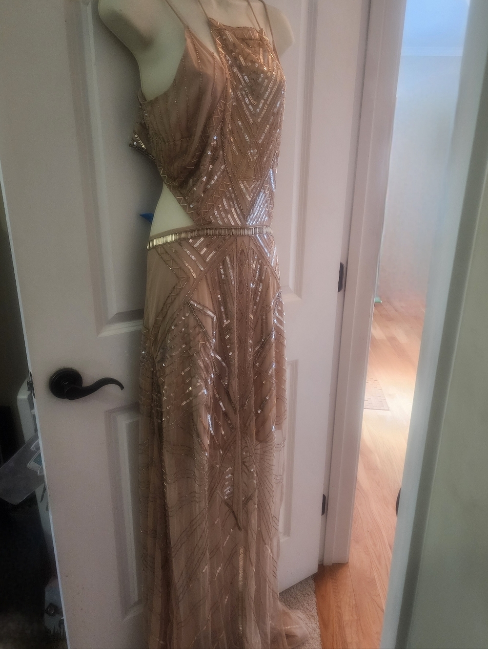 ASOS Tall Size 10 Sequin & Bead Embellished Maxi Dress - Champagne/Gold
